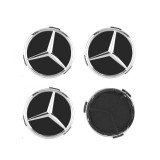 Set 4 Capace jante cu sigla Mercedes Benz, negru mat, 75 mm