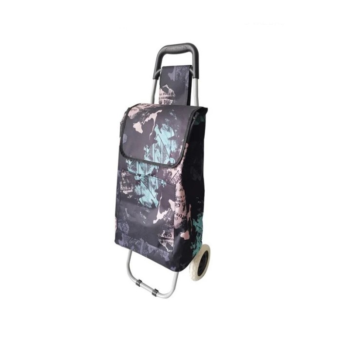Carucior pentru piata pliabil, 34 x 28 x 96 cm, maxim 30 de kg, Negru/Roz