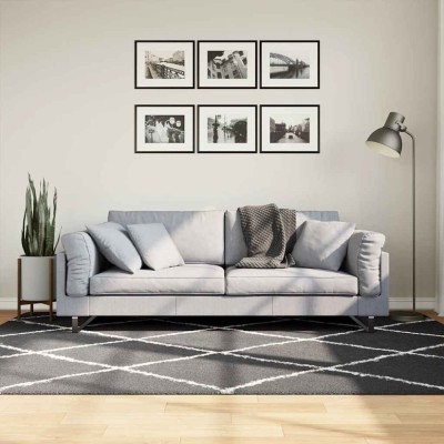 vidaXL Covor pufos &amp;quot;PAMPLONA&amp;quot; fire &amp;icirc;nalte negru/crem modern 160x230 cm 375413 foto