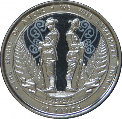 Noua Zeelanda 50 Cents 2015 - Elizabeth II (Spirit of ANZAC) Md4, KM-376 UNC !!! foto