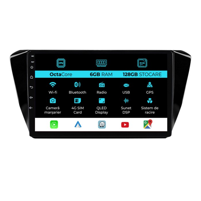 Navigatie Dedicata Skoda Superb 3 (2015-2019), 10Inch, 6Gb Ram, 128Gb Stocare, Carplay