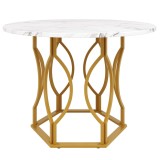 Masă rotundă pentru 4 persoane, Alb+Auriu | Aosom Romania