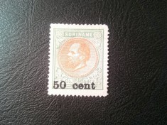 Timbru Suriname colonie olandeza 1900 supratipar 50 cent / 2g (cota Mi 200E)