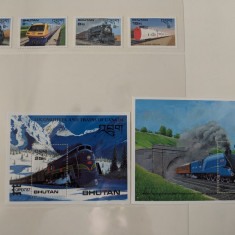 Bhutan - Timbre trenuri, locomotive, cai ferate, nestampilate MNH