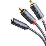 CABLU audio Ugreen, &quot;AV102&quot; stereo 3.5 mm jack (M) la 2 x RCA (T), 1m, conectori auriti, gri &quot;10588&quot; (timbru verde 0.18 lei) - 6957303815883