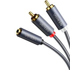 CABLU audio Ugreen, &amp;quot;AV102&amp;quot; stereo 3.5 mm jack (M) la 2 x RCA (T), 1m, conectori auriti, gri &amp;quot;10588&amp;quot; (timbru verde 0.18 lei) - 6957303815883 foto