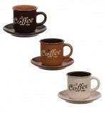 Set 3 cesti cu farfurii pentru cafea, 6 piese, 130 ml, Oem