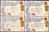 4290 - SERBIA (Yugoslavia), Carti Postale EMBOSATE, cu monede - 6 buc. diferite