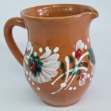 Oala lut, ceramica, veche, decorata cu flori