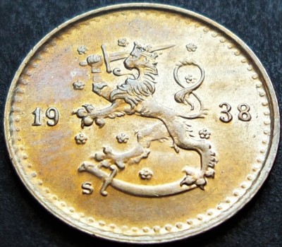 Moneda istorica 25 PENNIA - FINLANDA, anul 1938 * cod 1920 - STARE EXCELENTA foto