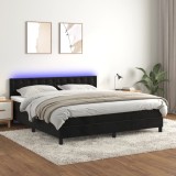 Gossi pat cu arcuri, saltea si led, negru, 160x200 cm, catifea