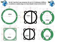 Set garnituri cap compresor de aer in V 2 pistoane 1x90mm si 1x65mm in dubla etapa 12.5 bari Model V-0.6/1.25 (F) CH178