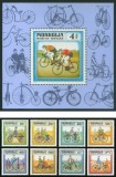 Mongolia 1982 - Lot Complet Istoria Bicicletei și Ciclism : Seria Integrală de 8 Valori + Colița Poștală &Icirc;ncastrată de 4 ₮ MNH -MNG1