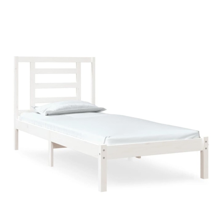 Cadru de pat mic single, alb, 75x190 cm, lemn masiv