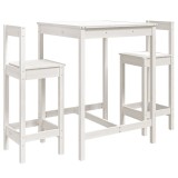 Set bar de gradina, 3 piese, alb, lemn masiv de pin