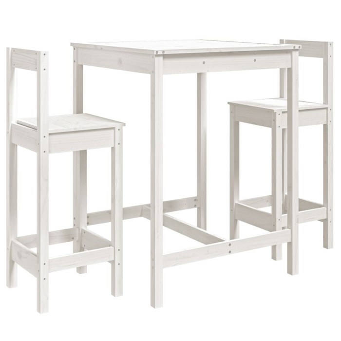 Set bar de gradina, 3 piese, alb, lemn masiv de pin