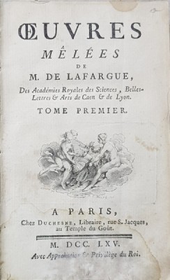 OEUVRES MELEES DE M DE LAFARGUE, 2 VOL. - PARIS, 1765 foto