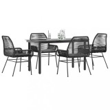 Gossi set de sufragerie de gradina 5 piese neagra sticla poly rattan