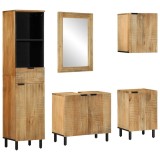 Cumpara ieftin Set de mobilier de baie 5 piese din lemn masiv de mango maro
