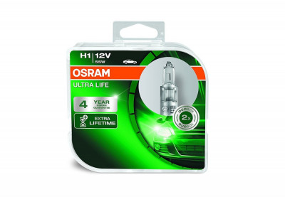 Becuri auto H1 12V 55W P14.5s, Set 2 becuri Osram H1 UltraLife 64150ULT-HCB foto