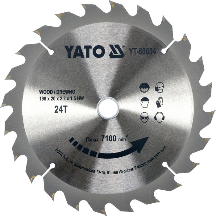 Disc fierastrau wolfram pentru lemn 190 mm x 24T YATO