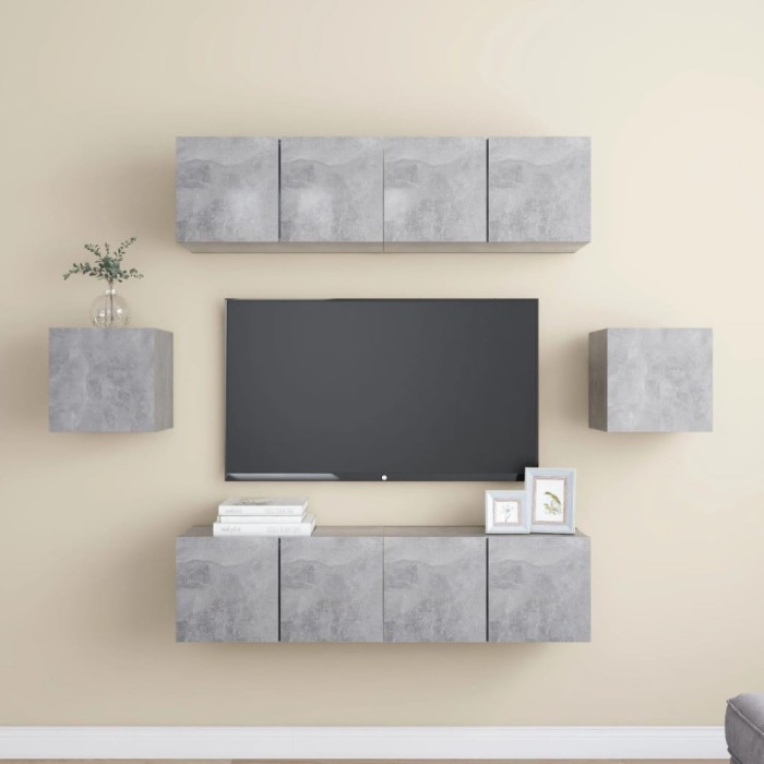 Gossi set de dulapuri tv, 6 piese, gri beton, lemn prelucrat