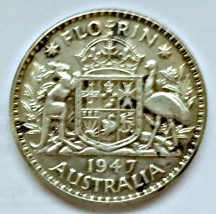 AUSTRALIA 1 FLORIN 1947 ARGINT VF++