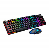 Tastatura si mouse pentru jocuri cu iluminare RGB-Set : Culoare - negru, Cu fir, Oem