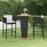 Cumpara ieftin Set mobilier bar de grădină cu perne, 3 piese, negru, poliratan