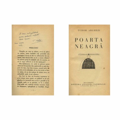 Tudor Arghezi, Poarta neagră, 1952, cu dedicație pentru Horia Oprescu foto