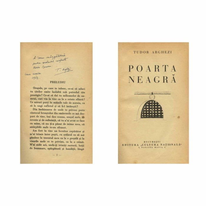 Tudor Arghezi, Poarta neagră, 1952, cu dedicație pentru Horia Oprescu