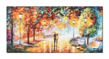 Cumpara ieftin Tablou indragostiti pictat manual living, dormitor, Noi doi sub o umbrela, 140x70cm ulei pe panza in cutit efect 3D, gata de expus pe perete