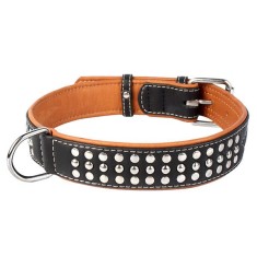 Zgarda din piele cu elemente metalice - 46 - 60cm, 35mm - negru foto