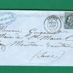 France 1869 Postal History Rare Cover + Content ANNECY to MOUTIER D.330