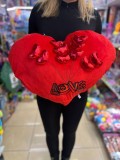 Perna Rosie Inima Valentins Day, Inimioare 3D, 40cm, Plus Catifelat, Puf Siliconat