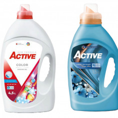 Detergent lichid pentru rufe colorate Active, 4.5 litri, 90 spalari + Balsam de rufe Active Magic Blue, 1.5 litri, 60 spalari