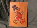 Pirogravura pentru perete in stil retro perioada comunista realizata manual personaj desene animate Scrooge McDuck !