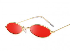 Ochelari de soare Retro Unisex Rama aurie Lentile rosie foto