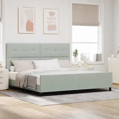 vidaXL Cadru de pat cu headboard Gri deschis 200 x 200 cm Catifea foto