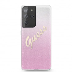 Husa Guess pentru Samsung Galaxy S21 Ultra 6.8&amp;quot;, Glitter Gradient Script Collection, Roz foto