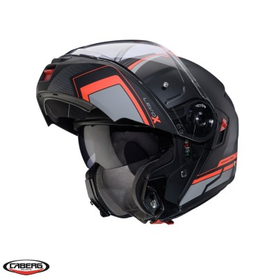 Casca modulabila pentru scuter - motocicleta (flip-up) Caberg model Levo X Elite L7 negru/gri/rosu fluor mat Pinlock ready &amp;ndash; lentila Pinlock inclusa ( foto