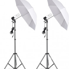 Kit lumini studio foto,2 umbrele studio foto-video + accesorii Andoer 2 x bec 45W