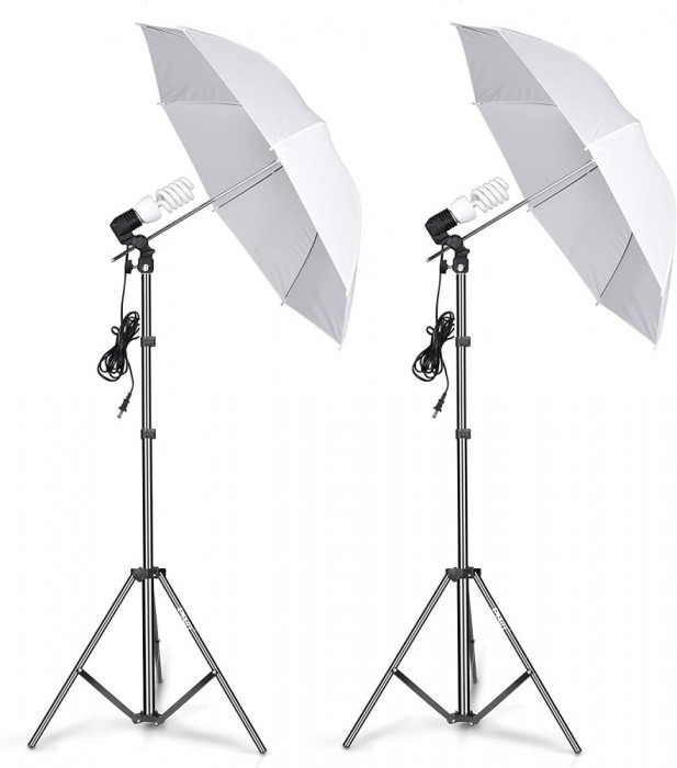 Kit lumini studio foto,2 umbrele studio foto-video + accesorii Andoer 2 x bec 45W