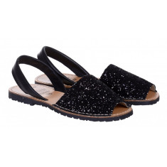 Sandale Dama Piele Avarca Glitter Negre