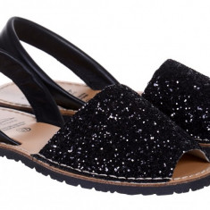 Sandale Dama Piele Avarca Glitter Negre