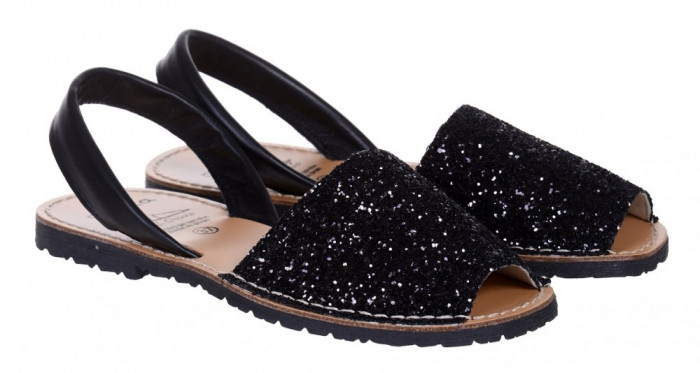 Sandale Dama Piele Avarca Glitter Negre