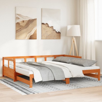 Gossi pat zi cu extensie si saltele, maro, 80x200 cm, lemn masiv pin foto