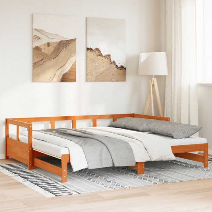 Gossi pat zi cu extensie si saltele, maro, 80x200 cm, lemn masiv pin