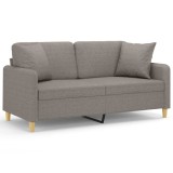 Canapea cu 2 locuri cu pernute, gri taupe, 140 cm, textil