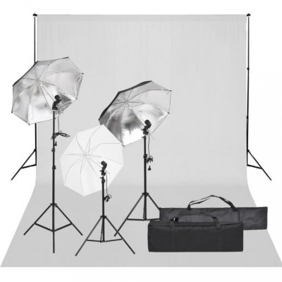 vidaXL Kit studio foto cu set de lumină și fundal foto